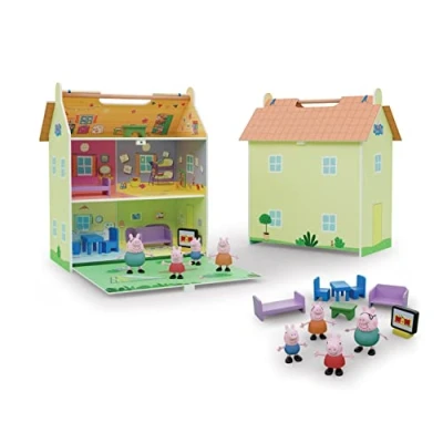 Immagine di Peppa Pig Casetta in legno a 2 piani con mansarda e giardino casa portatile decorazione ambientata nella di Include 7 accessori 4 personaggi Dimensione 39 x 34, 5 18 (Deqube