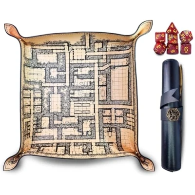 Immagine di Power Beast Dungeon Tavola Dadi con Mappa, Vassoio Dadi, Set di +7 Pezzi Inclusi, Poliedrici, D&amp;D, Dungeons And Dragons, DND, Master, Giochi Ruolo.