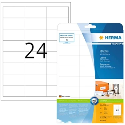 Immagine di HERMA SuperPrint (66 x 33,8 mm), etichette con bordo, colore: Bianco