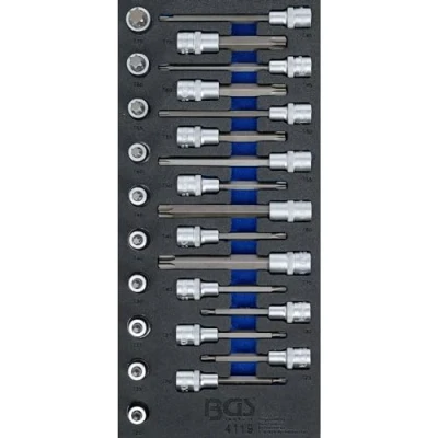Immagine di Bandeja para carro 1/3: Juego de puntas vaso entrada 12,5 mm (1/2&quot;) perfil en T (para Torx) 26 piezas