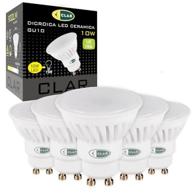 Immagine di CLAR Lampadine LED GU10 3000K, in caramica, Lampade GU10, Kit a Casa, Faretti Luce Freddo, 6000ºK, 10W (Pack 5)