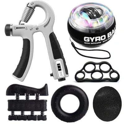 Immagine di Hand Grip Allenamento Avambraccio Gripper Pacco da 6, Pinza per Avambracci Attrezzi, Molla Avambraccio, Handgrip，Attrezzo Esercitare Le Dita, Finger Stretcher, Gyroball &amp; Palla Antistress