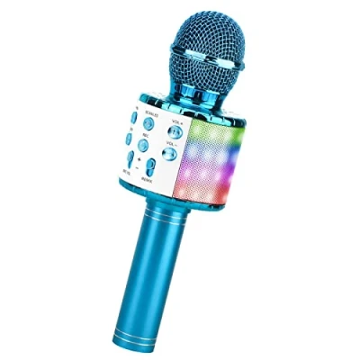 Immagine di ShinePick Microfono per Karaoke senza fili portatile, con Funzionalità Bluetooth, bambini e adulti, compatibile Android/IOS/PC/Smartphone, blu