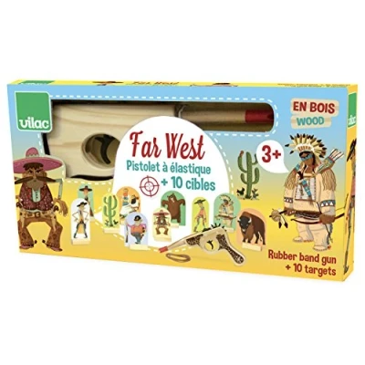 Immagine di Vilac Far West, Pistola in Legno con Elastico e bersagli, Multicolore, Medium, Vilac9911