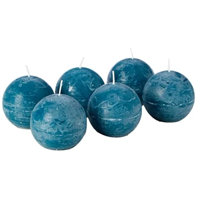 Immagine di Spaas 6 candele a sfera rustiche non profumate, 80 mm, ± 24 ore, colore: Turchese