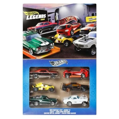 Immagine di Hot Wheels Multipack Legends, set da 6 veicoli die cast in scala 1:64 con decorazioni uniche e dettagli a tema, giocattolo per bambini, 3+ anni, JBY78