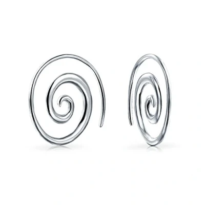 Immagine di Orecchini A Cerchio Spirale Tribale Geometrici Boho Lucidati Con Filo Per Donne Adolescenti In Argento Sterling .925
