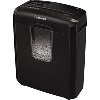 Immagine di Fellowes Distruggi documenti a frammento 6C, 6 fogli, per casa e piccolo ufficio, uso personale, cestino da 14 litri, distruggidocumenti con blocco di sicurezza, nero