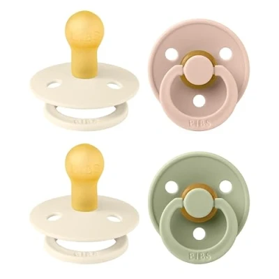 Immagine di BIBS Colour, Set di 4 ciucci, succhietto senza BPA, Tettarella tonda. Lattice gomma naturale, Prodotto in Danimarca/UE. 0 6 mesi (set da 4), Ivory Mix