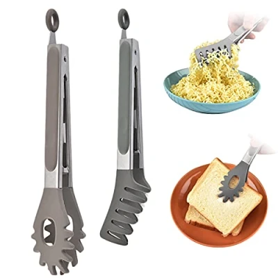 Immagine di Bncxdc pinze per pasta, da cucina con bloccaggio, set di barbecue 2 pezzi, cucchiaio spaghetti in acciaio inossidabile resistente al calore, noodle (grigio)