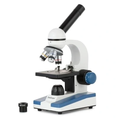 Immagine di AmScope Microscopio Composto, per Studenti, con Ingrandimento 40X 1000X, Telaio in Metallo e Lenti Vetro, Senza Fili, Illuminazione a LED M150C
