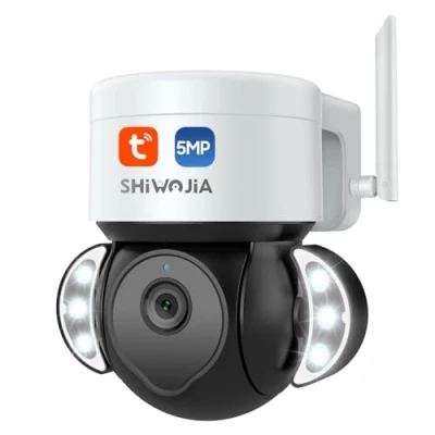 Immagine di SHIWOJIA Telecamera Wi Fi Esterno, Floodlight Cam 2.5K 5MP Videocamera di Sorveglianza, Audio Bidirezionale, Visione Notturna, Compatibile con Alexa