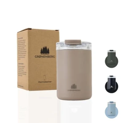Immagine di Groenenberg Tazza termica da 350 o 470 ml, 100% a prova di perdite, mantiene caldo almeno 4 ore, in acciaio inox riciclato (Earth, ml)