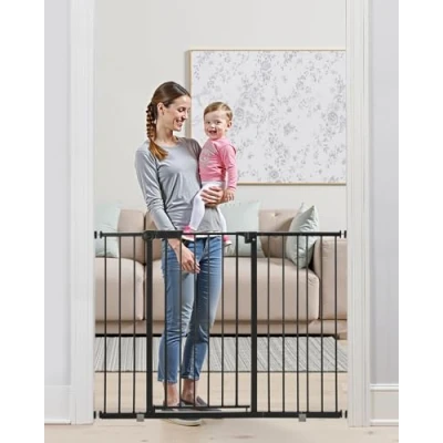 Immagine di VEVOR Cancelletto per Bambini o Animali Domestici, Larghezza Regolabile da 65 a 121,9 cm, Alto 914 mm, Kit di Montaggio Pressione, Tazze Parete Scale Porte, Nero