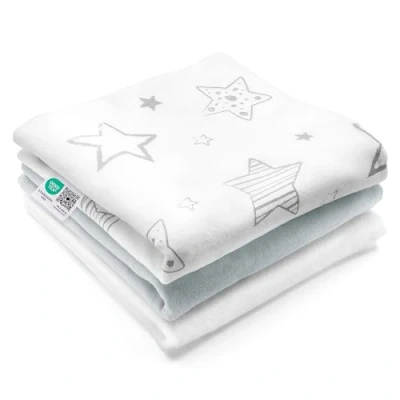 Immagine di MAKIAN Mussole Neonato 80x80 con Motivo a Stelle; Confezione da 3, 100% Cotone, Teli in Mussola Testati Öko Tex Standard 100 Bianco Grigio
