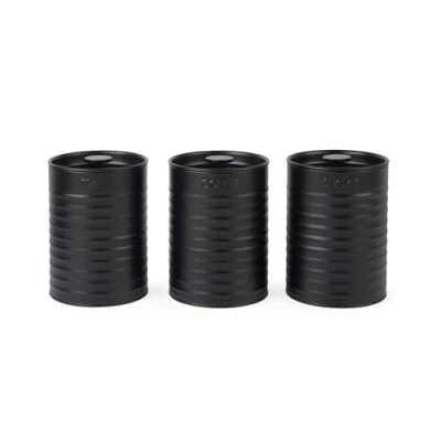 Immagine di Russell Hobbs RH03268EU7 Set di 3 contenitori da cucina a coste, per tè, caffè e zucchero, in acciaio verniciato polvere, coperchio strappo, facile pulire, design colore: nero