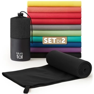 Immagine di Blumtal asciugamano microfibra 180x90 cm + 80x40 nel set palestra asciugatura rapida microfiber towel asciugamani da viaggio nero