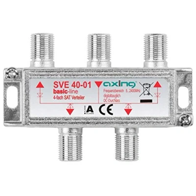 Immagine di Axing SVE 40 01 Distributore partitore satellitare e digitale terrrestre 4 Vie, Splitter 5 2400 MHz, connettore F, con passagio DC