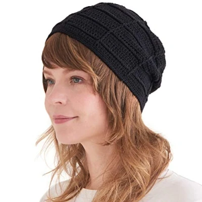 Immagine di CHARM Uomo Beanie Berretto Cappello Cotone Mano Fatto Unisex Nero
