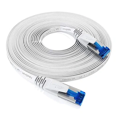 Immagine di KabelDirekt 1,5 m Cavo Ethernet Piatto e LAN di Rete (Cat7, 10 Gbit/s, Spina RJ45, particolarmente Flessibile, Adatto alla Posa, per collegamenti con Fibra Ultra Veloce, Bianco)