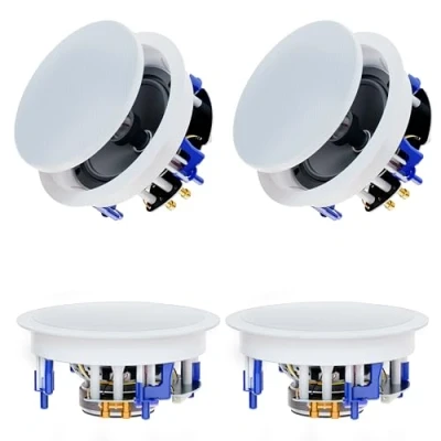 Immagine di Herdio 4 Pollice 2 Way Built in Montaggio Soffitto Altoparlanti, Perfetto per Wet Indoor Posizionamento Esterno Bagno, Cucina, Camera da letto, Compatibile con Bluetooth