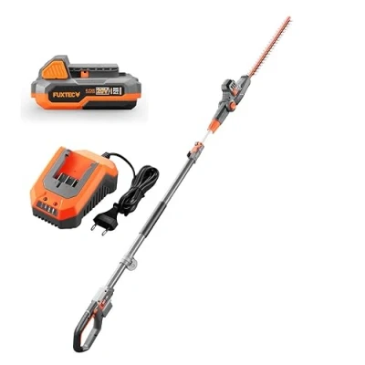 Immagine di Fuxtec Tagliasiepi telescopico a Batteria 20V Senza Fili FX E1HH20 Set con e Caricatore 25 cm Lunghezza Taglio Facile potatura di arbusti, cespugli siepi