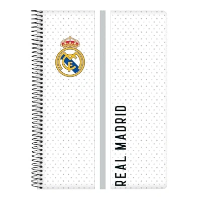 Immagine di Safta Real Madrid 1ª squadra 24/25 Taccuino per quarto 80 fogli, copertina rigida, 1design, ideale bambini di diverse età, comodo e versatile, 15,5 x 22 cm, colore: bianco/grigio