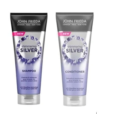 Immagine di Shampoo scintillante argento (250 ml) e balsamo d&#039;argento di John Frieda per capelli grigi opachi