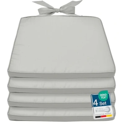 Immagine di Beautissu Set da 4 Cuscini Sedie 40x45 cm Grigio Chiaro Pia Esterno Comodi e Resistenti con Pratico Laccio Spessore 5cm Sfoderabili Giardino Mobili Rattan Legno Loft SK