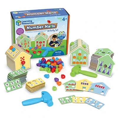 Immagine di Learning Resources Set di attività Chiodini dei Numeri, 4 avanti, matematici per Bambini, prescolari, Giochi la Classe i Primi Anni, 102 Pezzi, LER3063