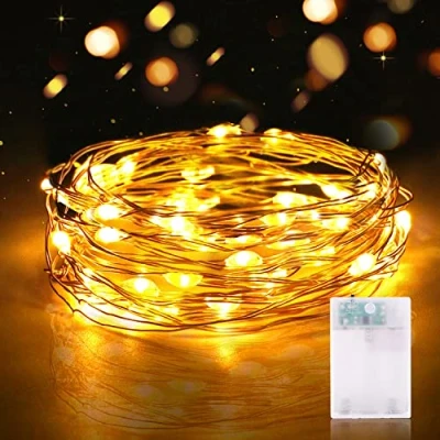 Immagine di Stringa Luci Led, 2M 20 led a Batteria Catene luminose Ghirlanda Luminosa Rame filo Lucine Fata Esterni Interni Decorative per Natale Matrimonio Festa letto Camera (1 Pezzi, Bianco Caldo)