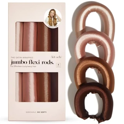 Immagine di Kitsch Asta arricciacapelli in raso senza calore, XL, con chiusura a scatto, per ricci calore durante la notte, bigodini morbidi dormire, capelli corti, 4