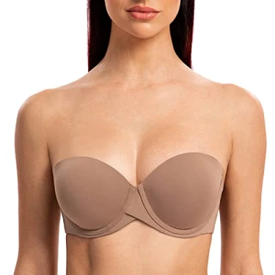Immagine di MELENECA Donna Push Up Reggiseno Senza Spalline Invisibile con Ferretto Marrone 8C