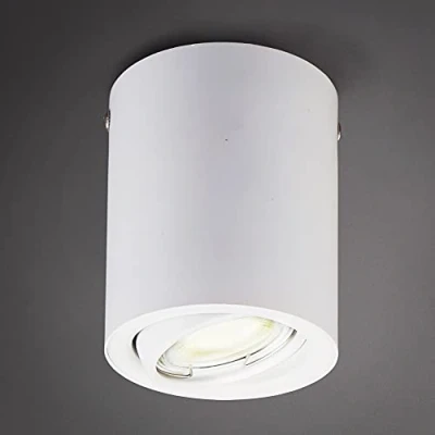 Immagine di B.K.Licht Plafoniera Led con lampadina GU10 inclusa orientabile, luce calda 3000K, 5W, 400 Lm, Lampada da soffitto rotonda in metallo colore bianco, faretto per cucina, corridoio 230V IP20