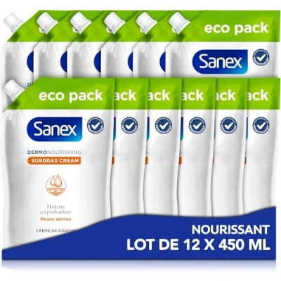 Immagine di SANEX Dermo Nutriente Surgras Crema Doccia Per Tutta la Famiglia Sviluppato Con Dermatologi Idrata in Profondità Pelle Asciuga Rende Più Resistente Confezione da 12 X 450 ml