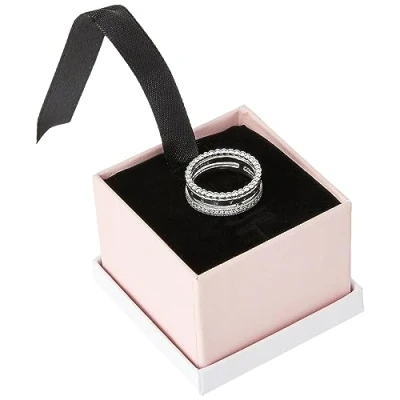 Immagine di PANDORA Signature Anello con logo pavé e perline in argento Sterling zirconia cubica trasparente, 48