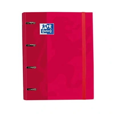 Immagine di Oxford, Raccoglitore a 4 anelli A4+ con copertina extra gomma. Include ricambio griglia 5 x 5, colore rosso