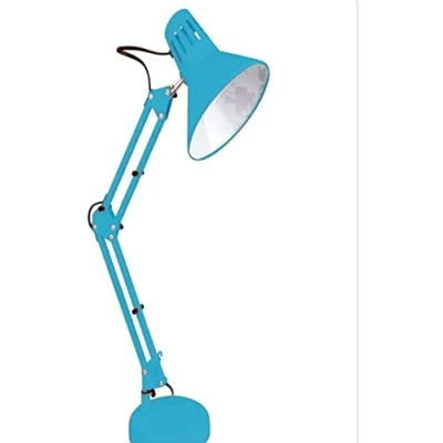 Immagine di Millelucciole Lampada da scrivania led E27 braccio snodabile orientabile luce tavolo base con morsetto incluso (Celeste)