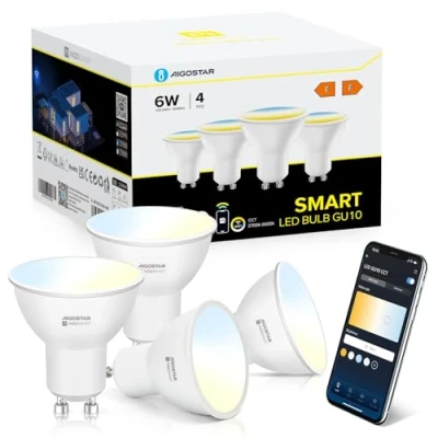 Immagine di Aigostar Lampadine Smart Alexa GU10 SL2 Lampadina WIFI LED 6W 510LM, Intelligenti Dimmerabile 2700K 6500K Bianco Freddo Caldo, compatibile con Alexa/Google Home, 4 Unità.