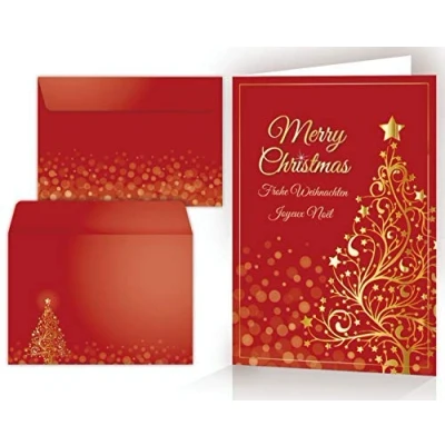 Immagine di Edition Colibri set DI cartoline Natale: 10 x ALBERO NATALE D&#039;ORO con busta cartoncini pieghevoli/di alta qualità in un buste. Formato: DIN A 6 (14,8 10,5 cm)