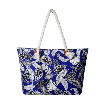 Immagine di DonDon Grande Borsa da spiaggia idrorepellente con cerniera a tracolla Shopper Foglie e piume