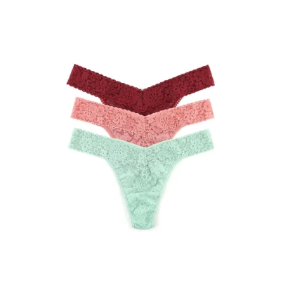 Immagine di Hanky Panky Daily Lace Original Rise Thong Mutande Donna in Pizzo Elasticizzate, Set 3 Pz, Tanga con Vita Alta Slip Cotone e Nylon, Lingerie per Completo Intimo Donna, Taglia Unica