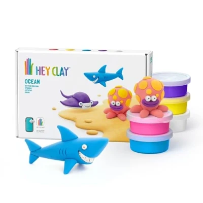 Immagine di HEY Clay Ocean: squalo, polipo, stingray set colorato modellazione bambini Air Dry Kit 6 lattine con divertente app di istruzioni interattive