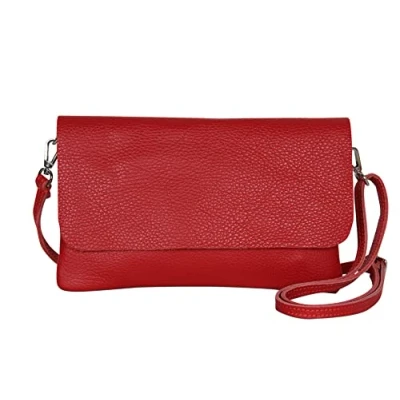 Immagine di AmbraModa GLX11 Borsa a tracolla da donna, in vera pelle, con rimovibile e regolabile, adatta per cellulari tablet fino 7 pollici, (rosso)