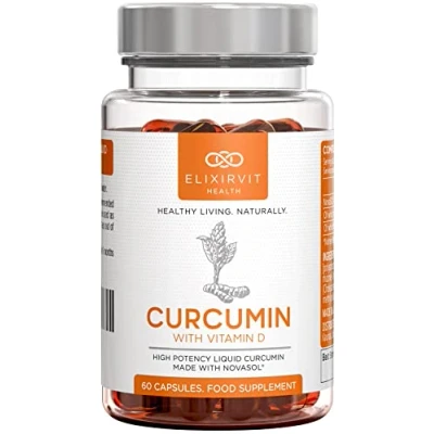 Immagine di Curcumina Liquida Elixirvit con Vitamina D 185x Più Biodisponibile della Tipica Curcuma/Curcumina Subito Assorbibile 60 Capsule NovaSOL