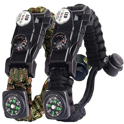 Immagine di Braccialetto Paracord Sopravvivenza Militare Kit, Bracciale Regolabile con Flint + Bussola Termometro per attività all&#039;aperto Escursionismo Campeggio di Emergenza