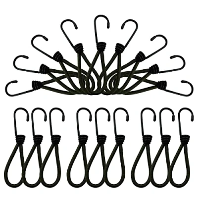 Immagine di Elastico con Gancio,25 Pezzi Ganci Elastici per Teloni,Gancio Corda Tende da Campeggio,Anello di Tensione Gomma Gancio a Spirale Metallico Nero