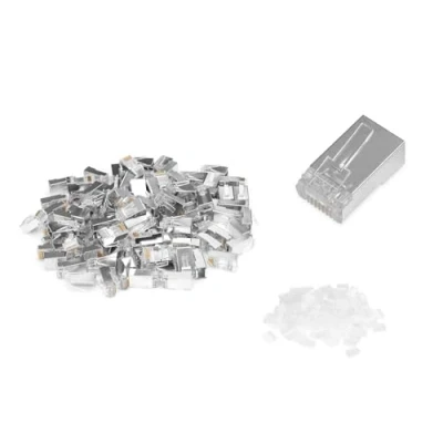 Immagine di DIGITUS AK 219603 Connettori a crimpare Cat 6 100 Pezzi di Rete RJ45 schermati per Cavi Cat6, Patch e LAN Ethernet Poe 1GBase T 8P8C da AWG 27/7 24/7