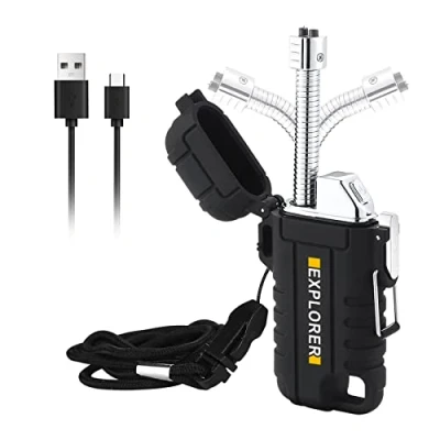 Immagine di accendino elettrico impermeabile USB accendino: Nizirioo ricaricabile retrattile 360 gradi collo flessibile antivento e per campeggio escursionismo attrezzatura di sopravvivenza