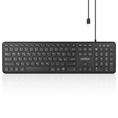 Immagine di Perixx PERIBOARD 210C Tastiera USB C cablata di dimensioni standard Tasti a basso profilo Interruttori forbice silenziosi multimediali Layout italiano Nero